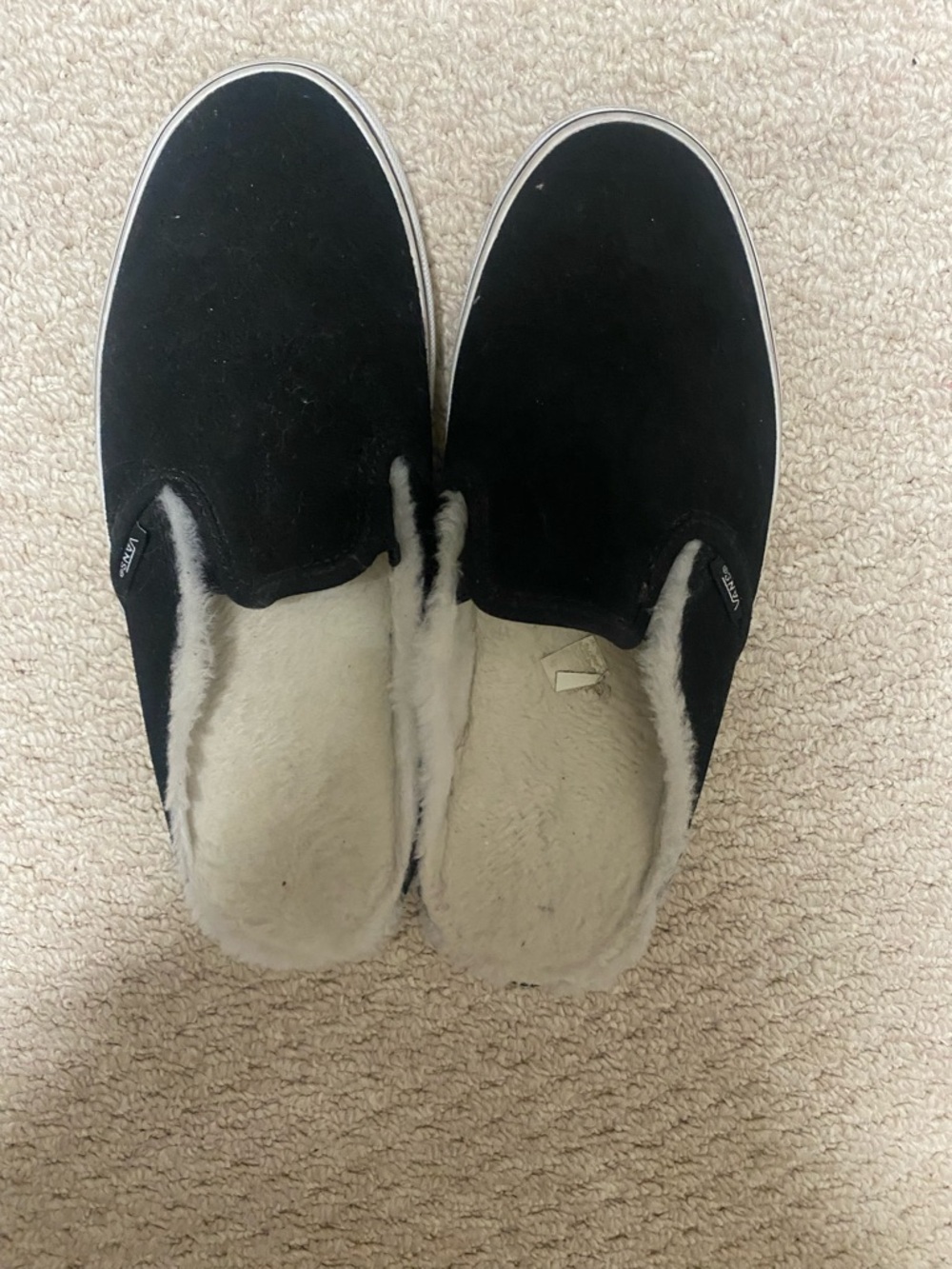 Vans Black Slip-On Loafers with Cream Sherpa Lining